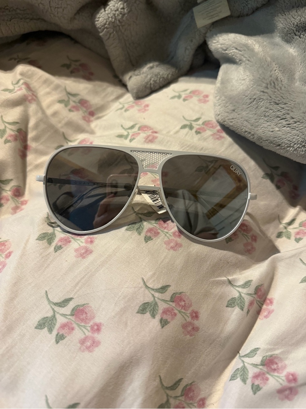 Quay Australia White Frame Aviator Sunglasses with Silver Reflective Lenses